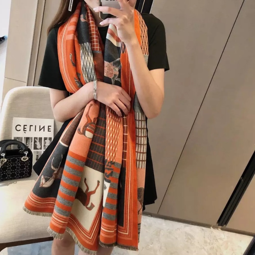 Reversible New Western Horse Scarf Shawl Pashmina Blanket Wrap - Picture 4 of 14